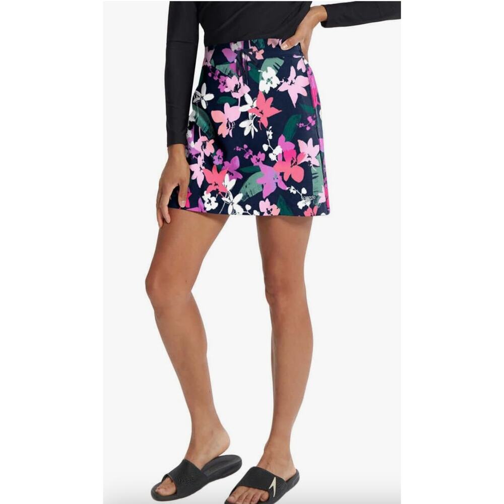 Speedo Women's Sz: L Floral Swim Skort Stretch Elastic Waist Swimsuit UPF50+